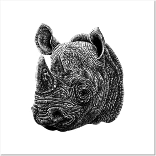 Black rhino animal ink illustration Posters and Art